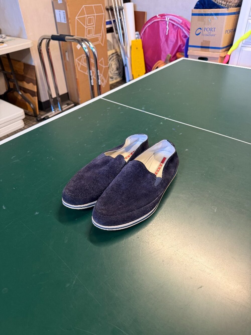 Prada Sport Men’s Size 9 Navy Suede Slip-On Sneakers, Style 4D 2516